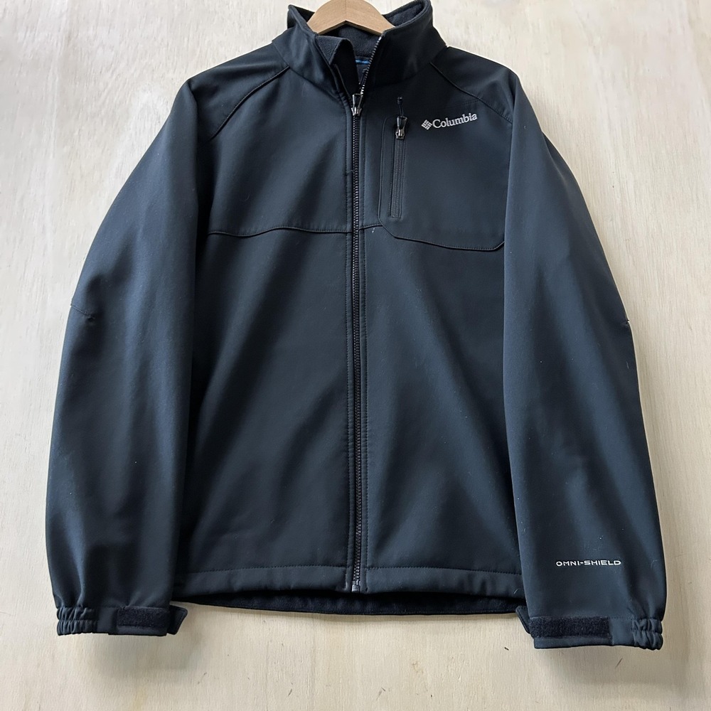 Columbia Omni-Shield Jacket Mens Large Black Softshell Full Zip Fleece Lined